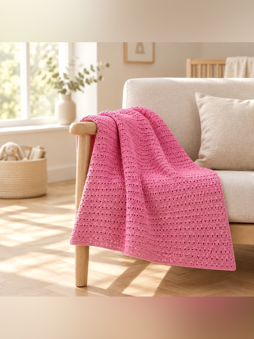 Handmade Soft Pink Crochet Throw Blanket